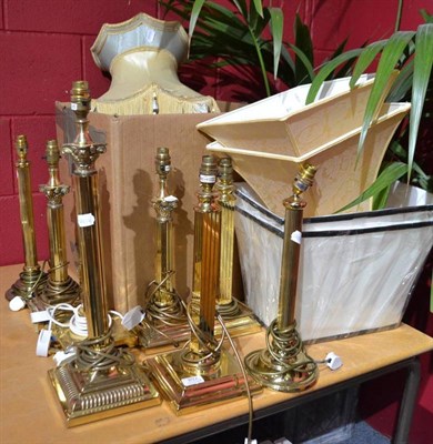 Lot 837 - Eight brass table lamps and assorted shades