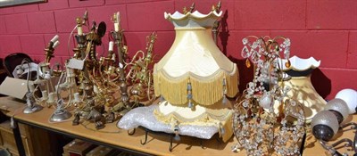 Lot 838 - A large quantity of modern light fittings, table lamps, wall lights and shades