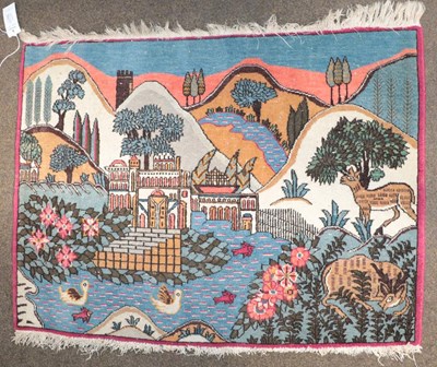 Lot 1176 - Kirman mat, the ivory field with central...