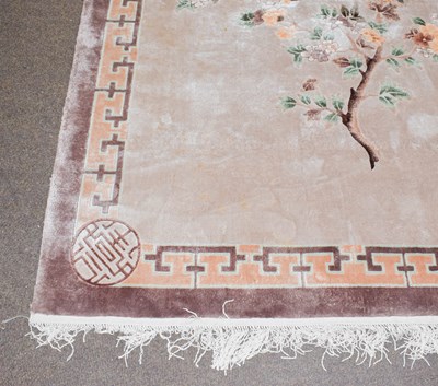 Lot 1219 - Chinese silk rug, the mushroom field framed by...