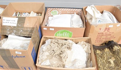 Lot 1024 - Assorted lace remnants, cotton and other...