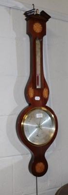 Lot 1344 - A mahogany inlaid aneroid wheel barometer,...
