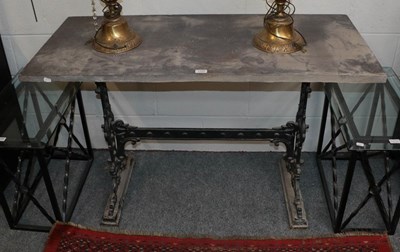 Lot 1350 - A Victorian painted wrought iron trestle table...