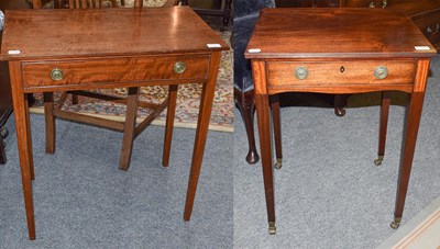 Lot 1356 - Two mahogany single drawer side tables, each...