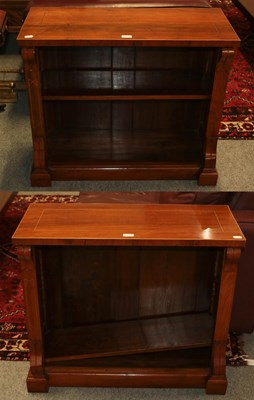 Lot 1372 - A pair of inlaid mahogany two-tier open...