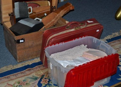 Lot 864 - A mahogany toilet mirror, pine chest, fender, etc