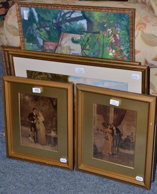 Lot 866 - Two crystoleums, three watercolours and three oils (8)