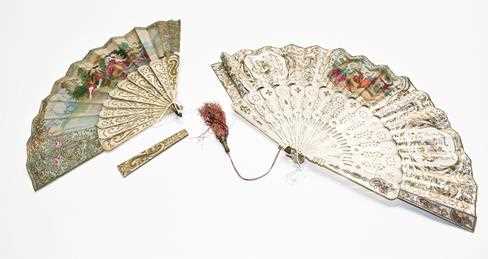 Lot 1069 - Two late 18th century carved ivory fans,...