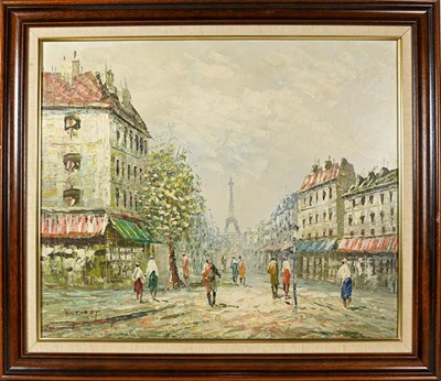 Lot 1088 - R Davey (Contemporary) Town view, signed, oil...