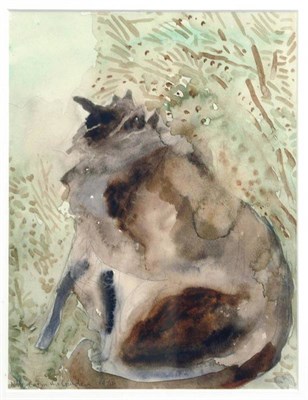 Lot 805 - Norman Adams RA (b.1927)  "Norman Adams and Anna's cat in the garden " Signed with monogram,...