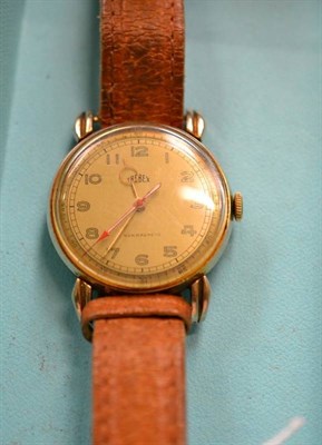 Lot 361A - A 1940s Trebex 9ct gold wristwatch, with hacking centre seconds and stylish lugs