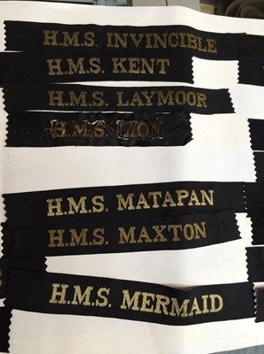 Lot 34 - A Large Collection of Navy Cap Tallies, mainly...