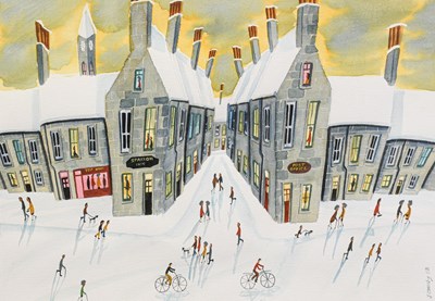 Lot 1130 - John Ormsby (b.1969) Street scene in the snow...