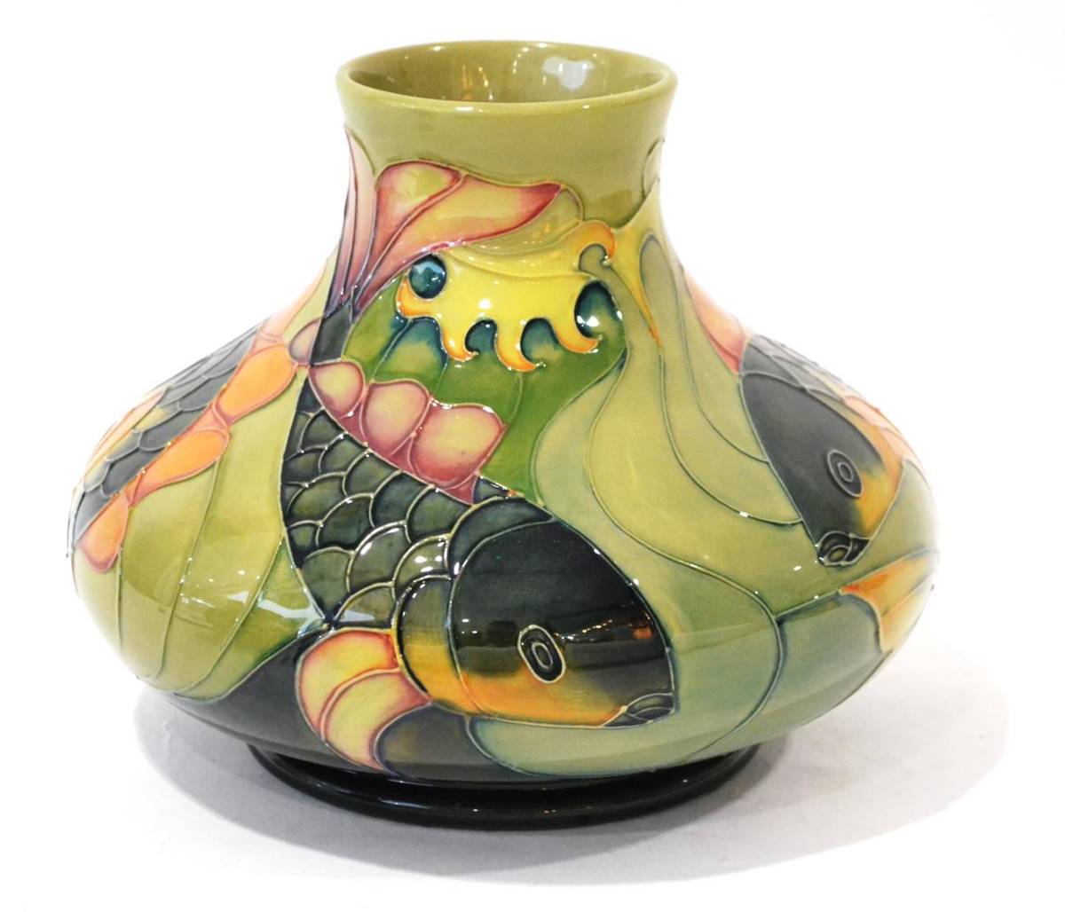 Lot 16 - A William John Moorcroft Carp Pattern 32/10 Vase, designed by Sally Tuffin, impressed factory...