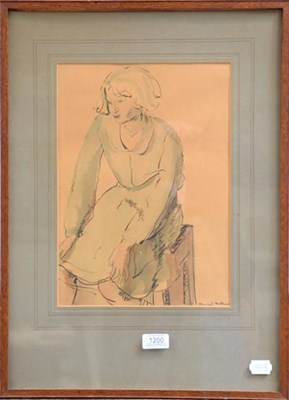 Lot 1200 - Muriel Metcalfe, ink and watercolour portrait,...