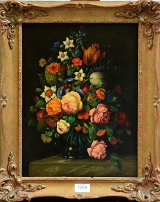 Lot 1204 - A Continental still life, oil on panel,...