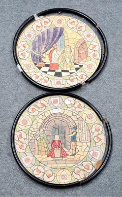 Lot 1210 - A pair of rounded stained glass window designs,...