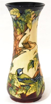 Lot 25 - A Modern Moorcroft Woodpecker Pattern Vase, designed by Rachel Bishop, impressed factory marks,...