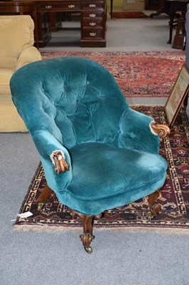 Lot 1257 - A Victorian walnut armchair upholstered in...