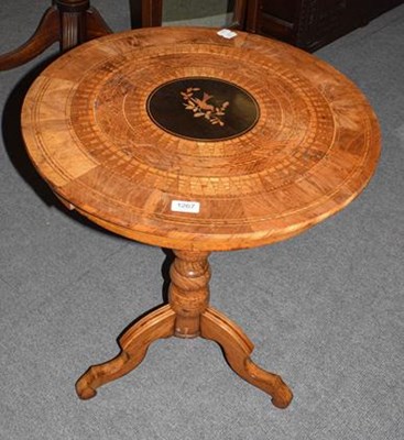 Lot 1267 - A walnut veneered inlaid tripod table, 60cm by...