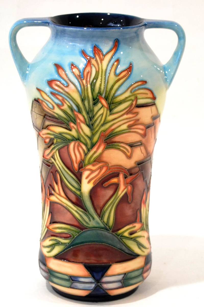 Lot 35 - A Modern Moorcroft Indian Paintbrush Pattern 375/10 Twin-Handled Vase, designed by Philip...