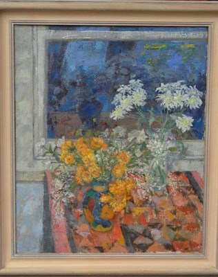 Lot 810 - Jack Millar ARCA, RBA (1921-2006)  "Flowers at Night " Signed with initials, inscribed verso,...