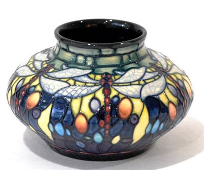 Lot 44 - A Modern Moorcroft Favrile Pattern Vase, designed by Nicola Slaney, on a dark blue ground,...