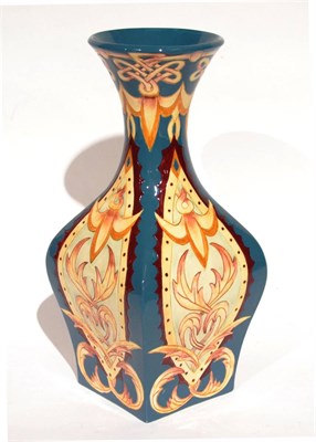 Lot 52 - A Modern Moorcroft Cobridge Vase, designed by Sian Leeper, on a turquoise ground, impressed factory