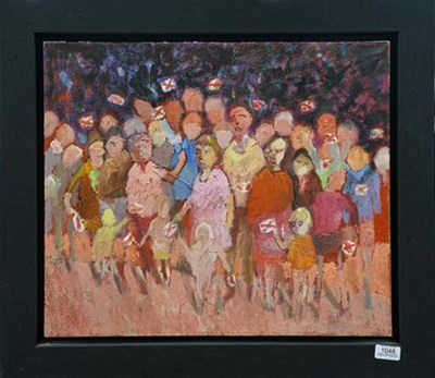 Lot 1048 - Terry Beswick (Contemporary) Crowd waiving...