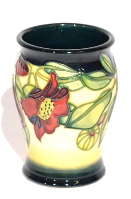 Lot 55 - A Modern Moorcroft Kapok Tree Pattern Vase, designed by Angela Davenport, on a cream and blue...