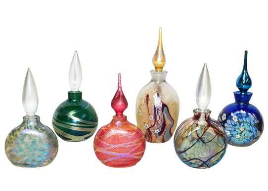 Lot 10 - Okra glass comprising six scent bottles, one...