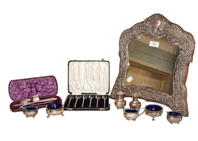 Lot 100 - A silver mounted dressing table mirror,...