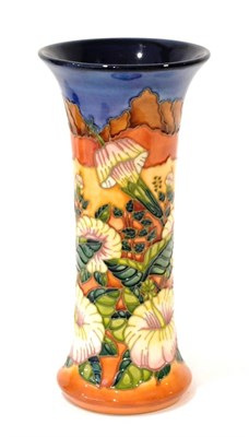 Lot 66 - A Modern Moorcroft Colorado Pattern Trial Vase, designed by Debbie Hancock, on a blue ground,...