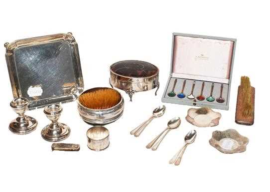 Lot 14 - A tray of silver items including a George V...