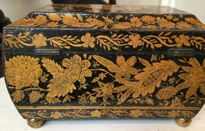 Lot 161 - A Regency penwork tea caddy, decorated to the...