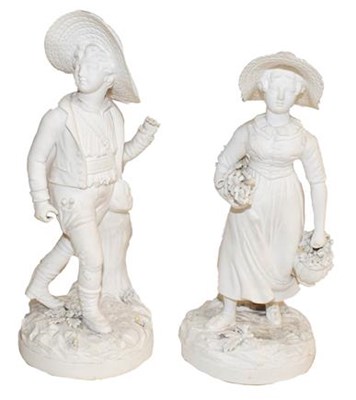 Lot 171 - A pair of Rockingham bisque porcelain figures...