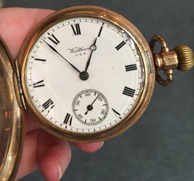 Lot 179 - A Waltham gold plated half hunter pocket watch,...