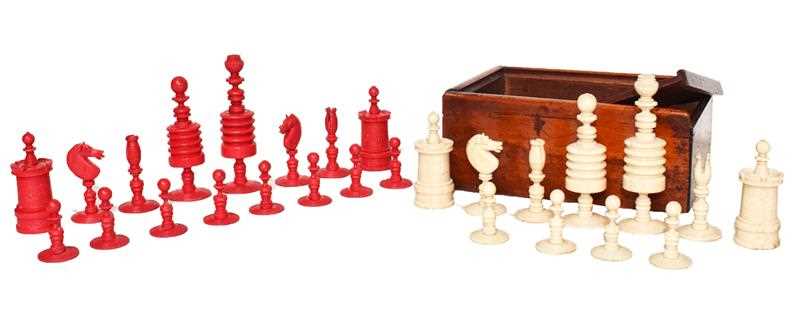 Lot 18 - A 19th century carved and turned ivory chess...