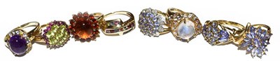 Lot 188 - Eight 9 carat gold gem set rings, of varying...