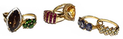 Lot 191 - Six 9 carat gold gem set rings, of varying...