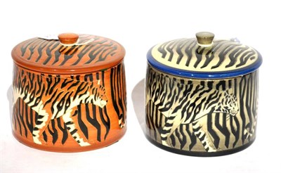 Lot 73 - Two Sally Tuffin for Dennis China Works Tiger Pattern Boxes and Covers, in different...