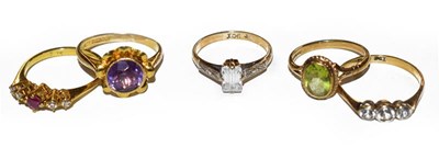 Lot 208 - A 9 carat gold amethyst ring, finger size N, a...