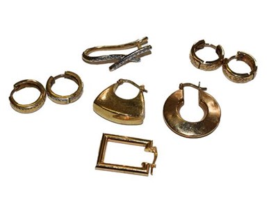 Lot 221 - Two pairs of hoop earrings, stamped '375', an...