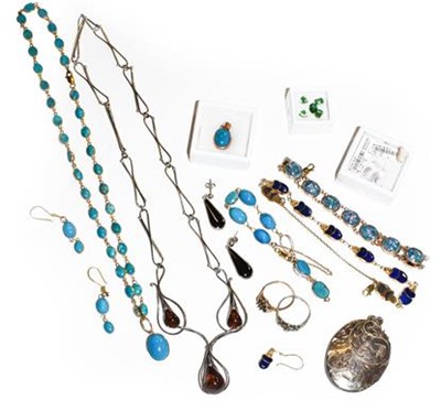 Lot 222 - A turquoise and blue glass necklace, bracelet...