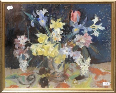 Lot 814 - Lena Alexander (fl.1940's) Still life of daffodils, iris, rhododendron, tulips and lilac in a...