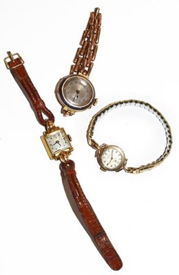 Lot 230 - A lady's 9 carat gold enamel wristwatch, a...