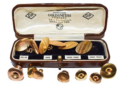 Lot 250 - A pair of gold cufflinks, a single 9 carat...