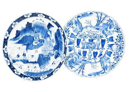 Lot 25 - A Chinese Kangxi blue and white dish with...