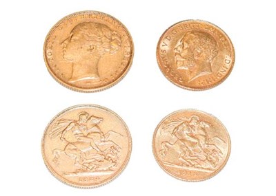 Lot 255 - A sovereign dated 1884 and a half sovereign...