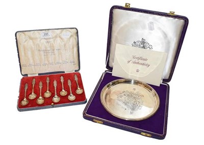 Lot 295 - A cased Elizabeth II Commemorative silver dish...